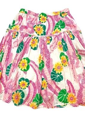 Lilly Pulitzer Skirt S/M Pink, Multi Color At Knee A-Line Lined Elastic Waist